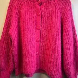 Sezane Emile Cardigan Pink Knit Sweater Fuschia